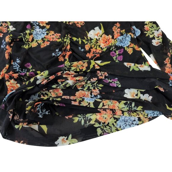 INC Mesh Top Womens M Black Floral Semi Sheer Whimsigoth Dark Fairy Cottagecore - Picture 5 of 14